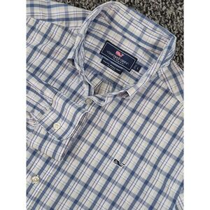Vineyard Vines Mens Large Blue‎ White Plaid Slim Fit Whale Shirt Long Sleeve